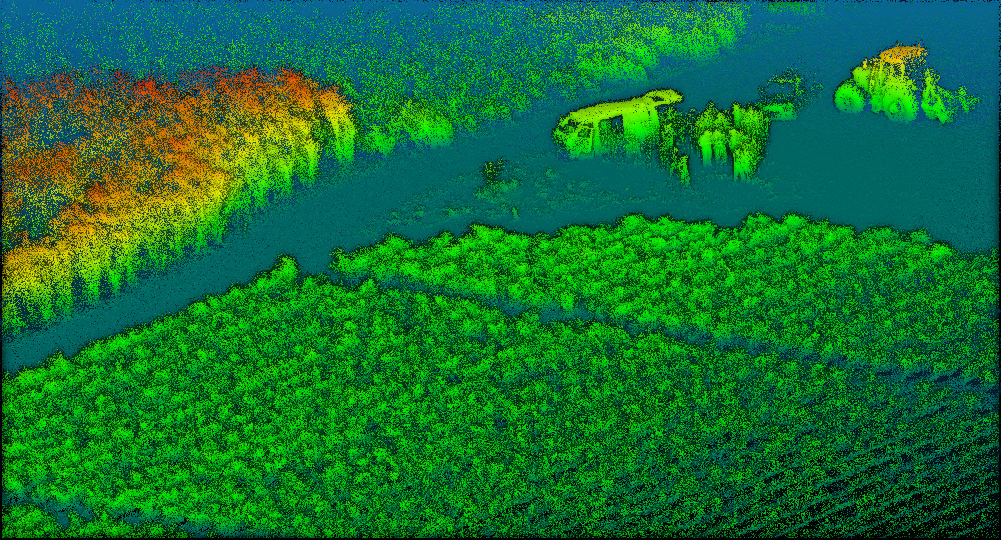 EM2 Image 2 See what the LiDAR sees sugarcane fields surround a group of farmers in Qld